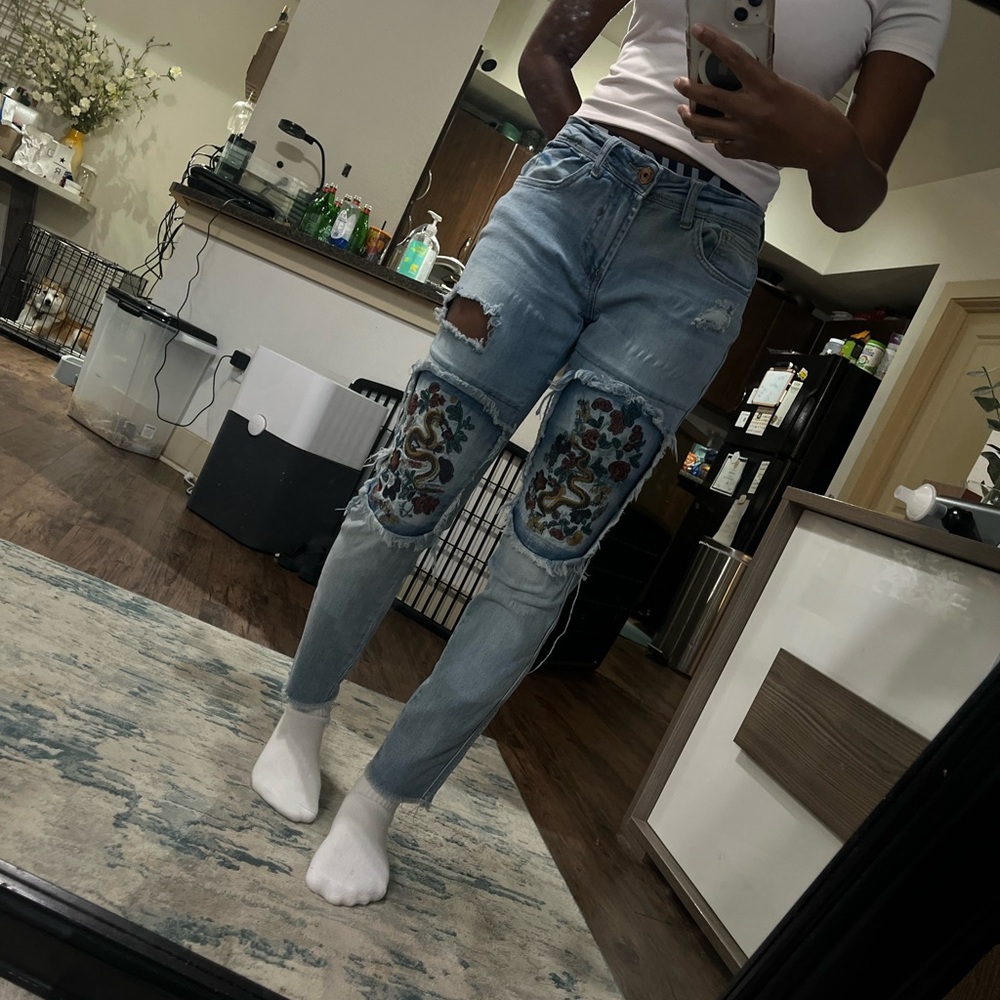 Rue21 Light Blue Skinny Jeans with Floral Embroidery